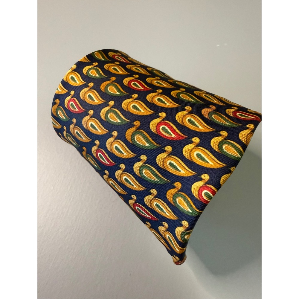 Vintage Bullock & Jones Mens Silk Tie Navy Gold Duck Pattern Made in England